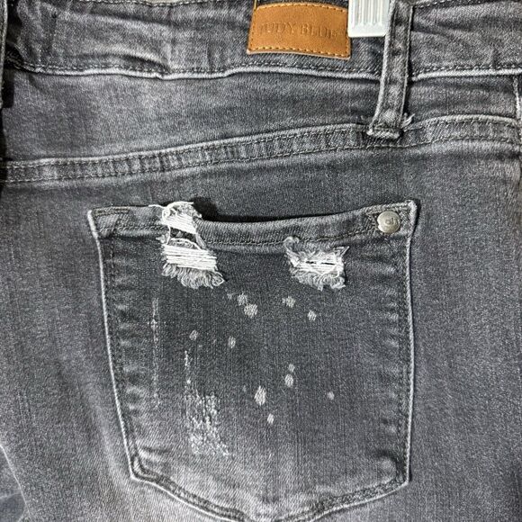 Judy Blue Jeans 13/31 Distressed Splatter Stretch Denim Black Gray Boyfriend - Picture 8 of 9